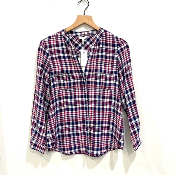 Joie Iloani Silk Plaid Utility Button Down Blouse - Picture 7 of 8